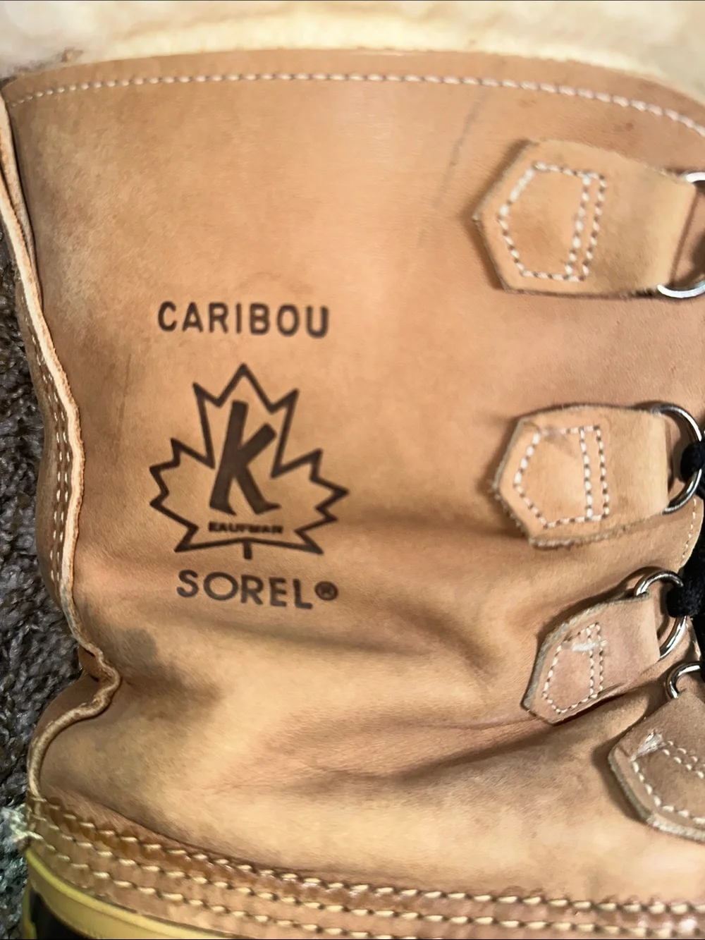 Sorel Tan and Black Shearling-Trim Caribou Boots